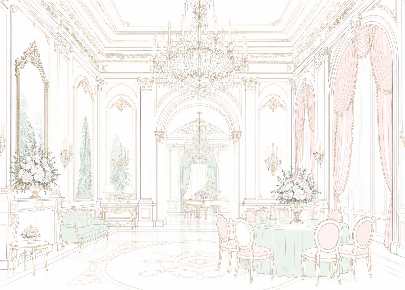 Illustration of an ornate private ballroom